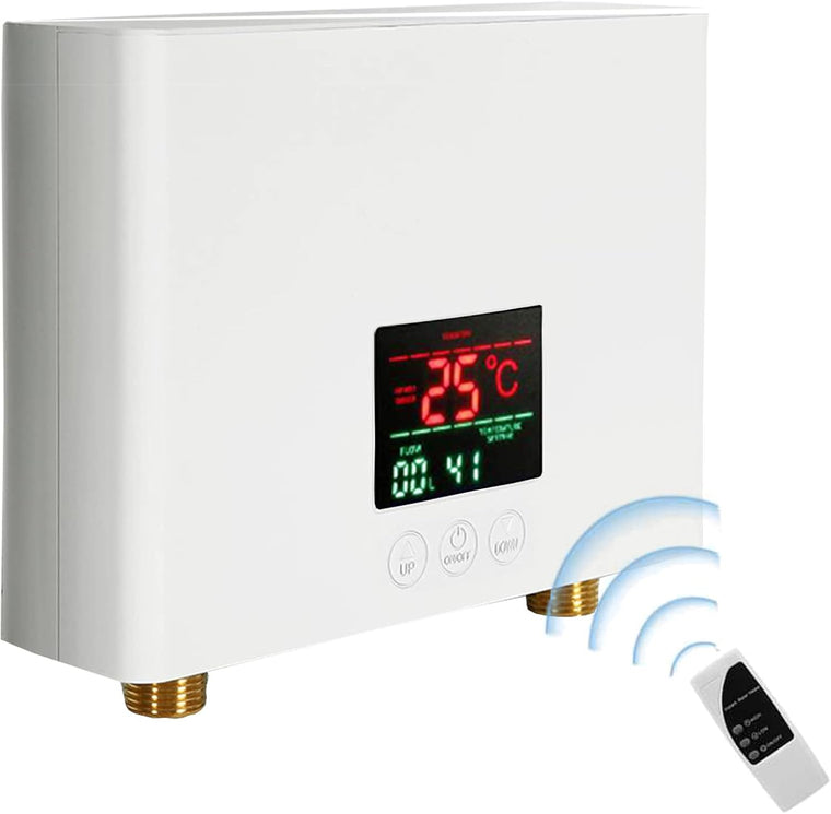 LQWY 3000W 110V Mini Electric Tankless Water Heater with Remote Control and Digital Display, Instant On-Demand Hot Water for Under-Sink Home and Kitchen Use