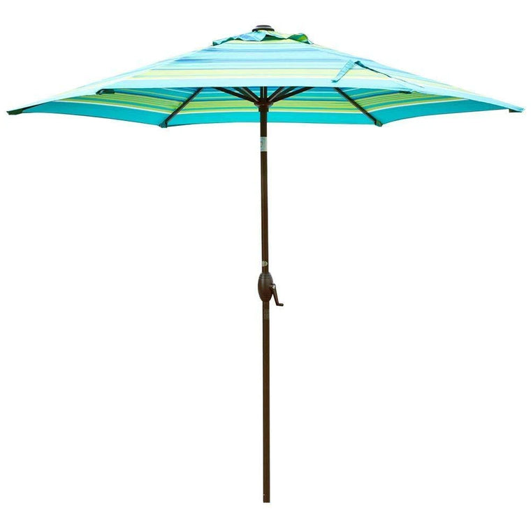 Abba Patio 9-Feet Turquoise Striped Market Umbrella with Push Button Tilt and Crank